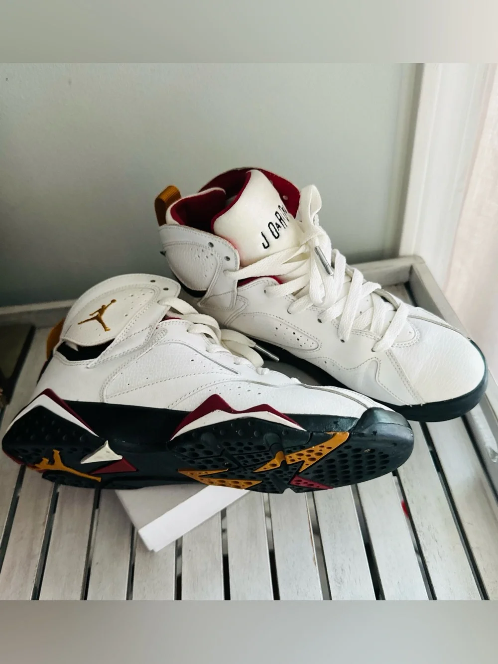 Air Jordan 7 Retro White Maroon Gold Basketball Sneakers - Picture 7 of 11